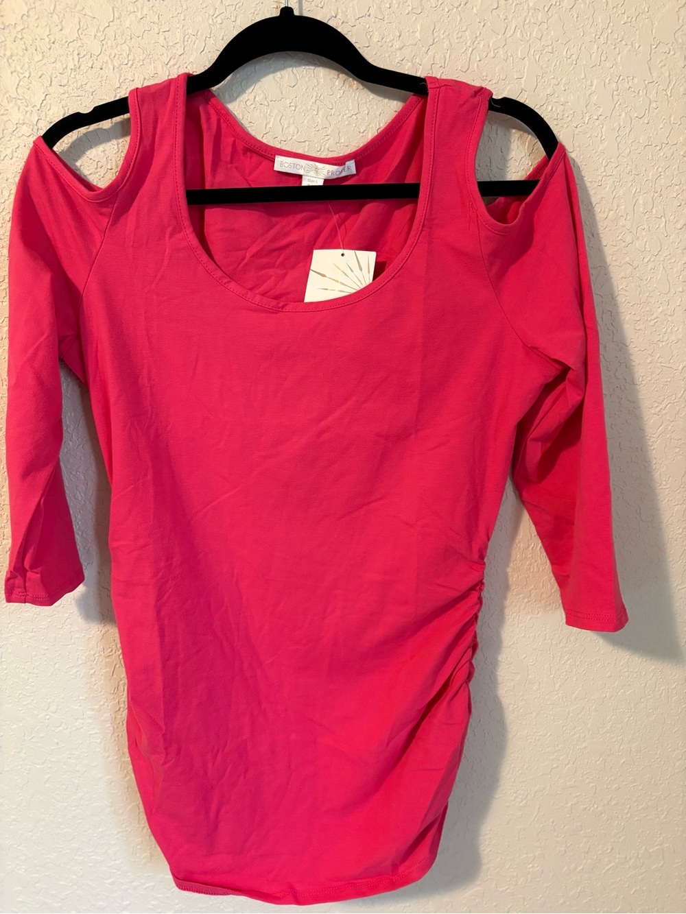 Boston Proper Hot Pink Cold-Shoulder Short Sleeve Tee